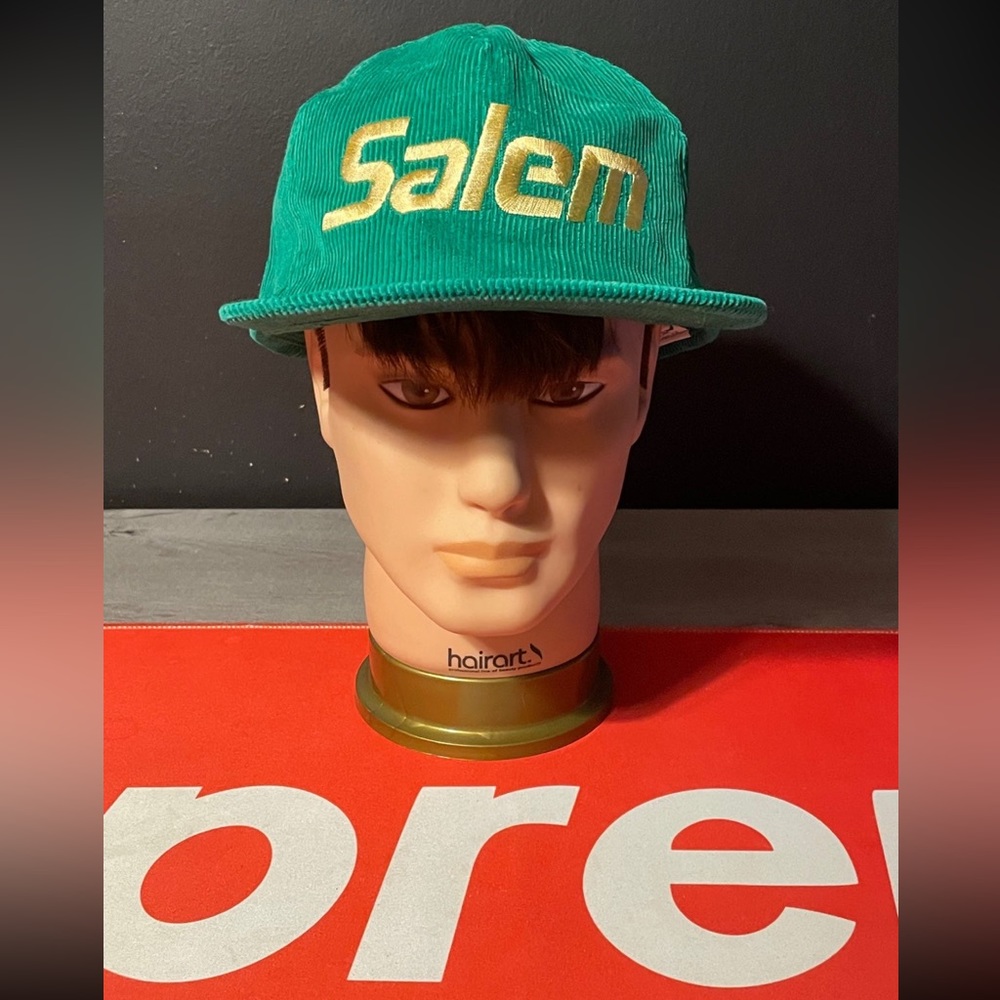 Vintage Salem Cigarettes Corduroy Green Gold Trucker Hat Snapback Retro Cap
